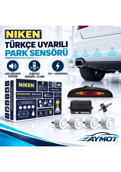 Niken Universal Türkçe Sesli Ve Led Ekranlı Beyaz Park Sensörü 22 Mm