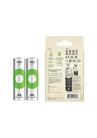 Lexroo E221 Usb Pil Şarj Cihazı 2 Adet 2600mah Aa Kalem Pilli Set