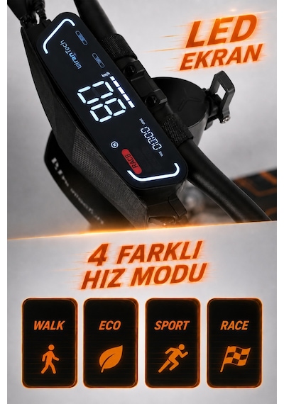 F1 Max Elektrikli Scooter 2000W Turuncu | Mobil Uygulama | Çift Amortisör | Uzun Menzil