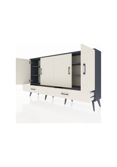 Arges Konsol 6 Raflı 2 Çekmeceli 4 Kapaklı 176x30x99 Antrasit-aytaşı Aytası/aytası - Antrasıt