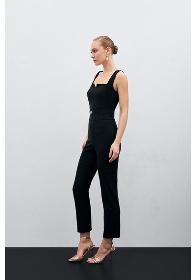 Sateen Bel Aksesuarlı Pantolon - Siyah-135478 Siyah