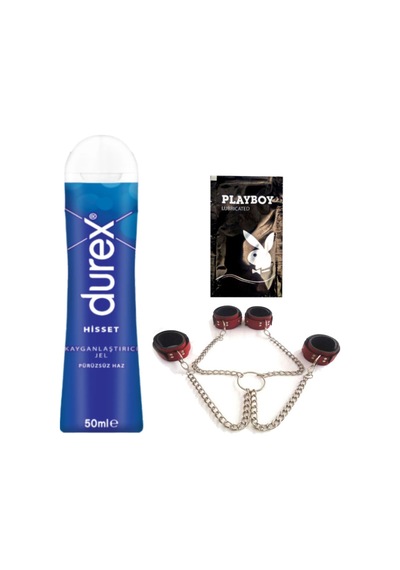 Durex Hisset Pürüzsüz Hazlar 50 Ml Jel + Kırmızı Deri El Ve Ayak Kelepçesi + Hediye