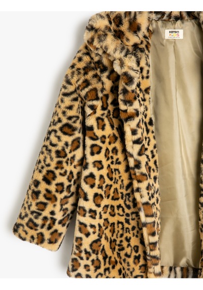 Koton Oversize Bebe Yaka Leopar Mont Suni Kürklü Uzun Kollu Bej Desenli 5wkg00009ak Ekru