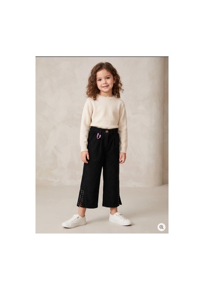 Deniva Kids Kız Çocuk Siyah Beli Lastikli Paçası Taş Ve Yırtmaç Detaylı Rahat Kalıp Keten Pantolon Deniva Kids Kız Çocuk Siyah Beli Lastikli Paçası Taş Ve Yırtmaç Detaylı Rahat Kalıp Keten Pantolon