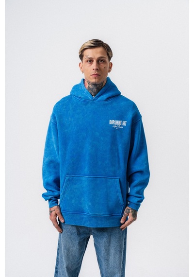 Respire Erkek Dopamine Hit Baskılı Kapüşonlu Oversize Hoodie Mavi