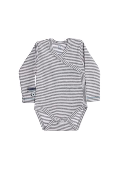 Organicera Organicera Organik Uzun Kollu Kimono Bebek Body, Gri Melanj Çizgi Gri