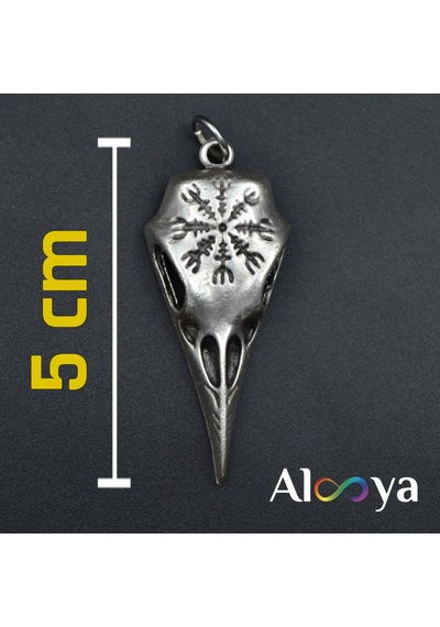 Koruma Kuzgun Kafatası - Vegvisir Gümüş Kaplama Örme Zincir Kolye Silver