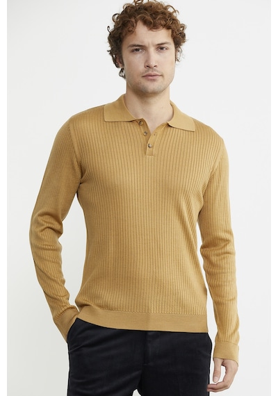 Sementa Polo Yaka Fitilli Triko Kazak - Kamel 001