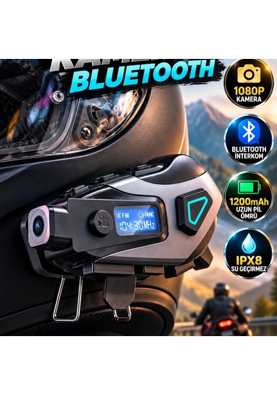 Motosiklet Kaskı İçi Bluetooth Kulaklık Kameralı 1200mah Uzun Pil Ömrü Ipx8 Su Geçirmez
