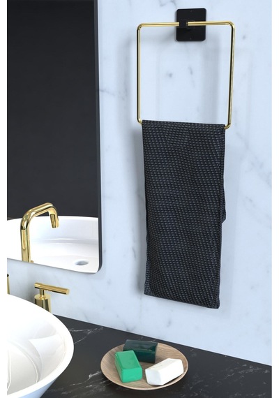 Karteya Kare Yapışkanlı Gold Kare Havluluk Banyo Havlu Kare Pratik Askılık Gold