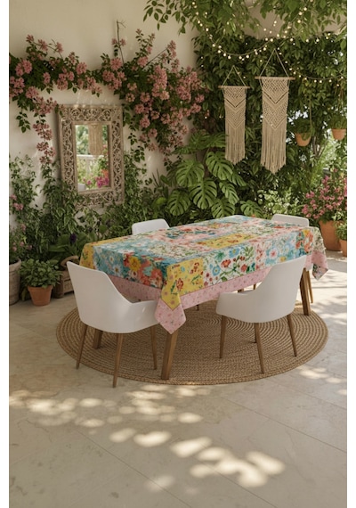 Vivanni Home Yıkanabilir Dikdörtgen Masa Örtüsü Günlük Kullanıma Uygun Pratik Ve Uzun Ömürlü Rengarenk Çiçekli