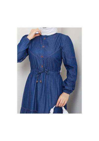 Hb Harma Time Butik Kadın Dantel Detaylı Düğmeli Ve Bağcıklı Koyu Kot Mavi Elbise Mavi Mavi Hb Harma Time Butik Kadın Dantel Detaylı Düğmeli Ve Bağcıklı Koyu Kot Mavi Elbise Mavi Mavi