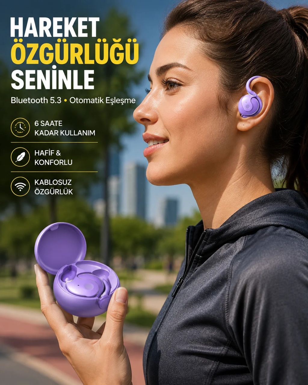 Kulak Arkası Bluetooth Kulaklık, Gürültü Azaltma Mor