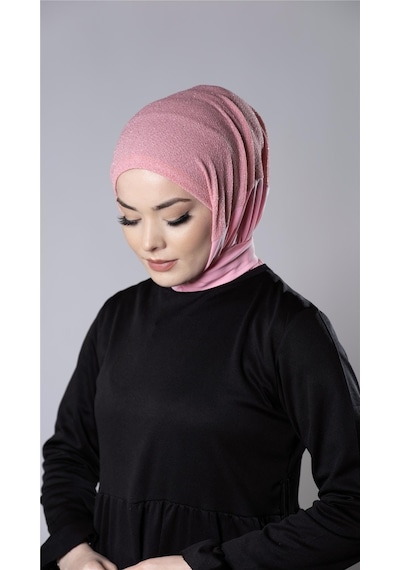 Hürrem Bone Pembe Pratik Hazır Geçmeli Tesettür Eşarp Sandy Kumaş Arkadan Çıtçıtlı 2206 04