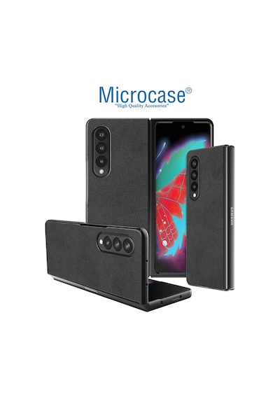 Samsung Uyumlu Galaxy Z Fold 3 Için Deri Desenli Plastik Kilif - Siyah 538284454