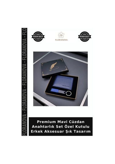 Premium Mavi Cüzdan Anahtarlık Set Özel Kutulu Erkek Aksesuar Şık Tasarım