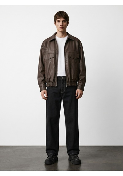 Baselco Zra Trend Beli Lastikli Crop Bomber Oversize Deri Ceket Kahverengi Baselco Zra Trend Beli Lastikli Crop Bomber Oversize Deri Ceket Kahverengi