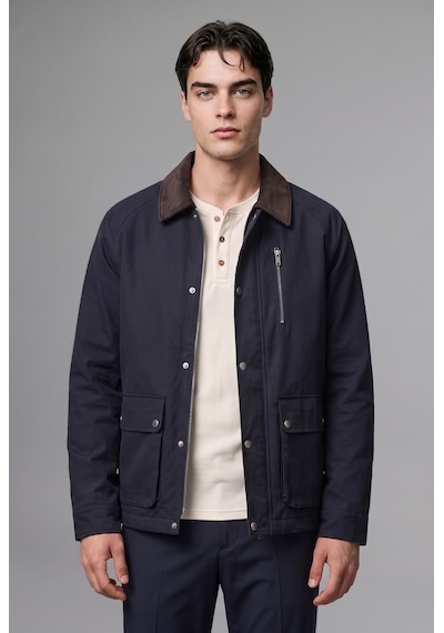 Defacto Regular Fit Polo Yaka Cepli Kadife Yaka Fermuarlı Astarlı Mont F0814ax26aunv91 Lacivert-nv91