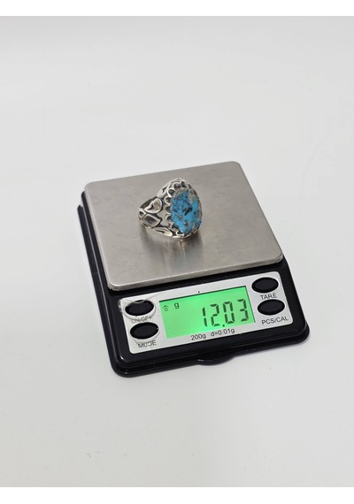 Firuze Turkuaz Taşlı 925 Ayar Gümüş Yüzük 12 Gram