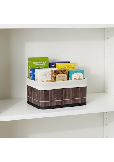 Deconox Mini Dikdörtgen Bambu Düzenleyici Ve Saklama Sepeti Gri Ahşap Banyo, Makyaj Ve Ofis Organizeri, Kumaş Astarlı Dekoratif Kutu 20x15x10 Cm