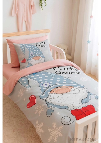 Dijital Baskılı 3d Pamuklu Yenidoğan Bebek Nevresim Takımı Cute Gnome Pink Çok Renkli