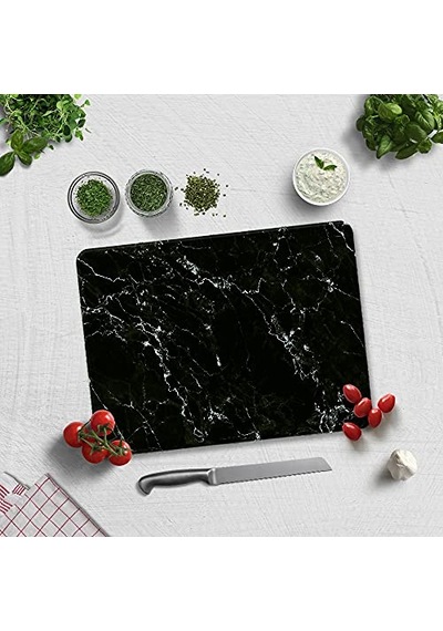 Siyah Mermer Görünümlü Cam Kesme Tahtası 30cm X 40cm Çok Renkli