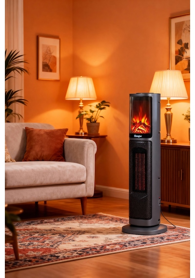 Hoogar German 2075 L Grey Oben Seri Oled Şömineli Ekran Dijital Kule Tipi Turbo Hızlı Isıtıcı