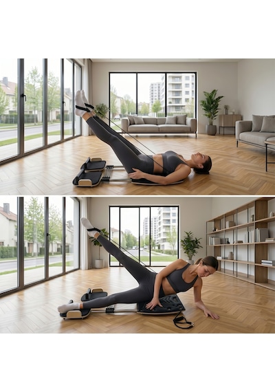Ahşap Pilates Aleti 20+ Egzersiz Destekli 4 Kademe Dirençli Kayan Platformlu Fitness Egzersiz Aleti Siyah