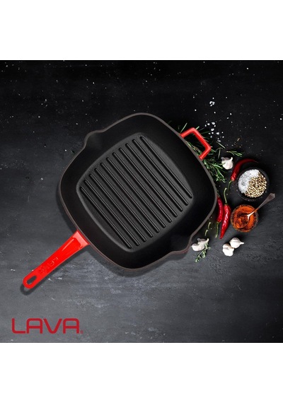 Lava Metal Döküm Izgara Tava, Metal Saplı, 26x26 Cm, Kırmızı Diğer