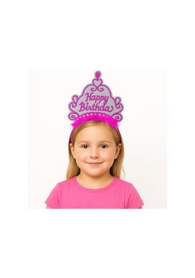 Pembe Happy Birthday Prenses Tacı Doğum Günü Taç Aksesuarı Çocuk