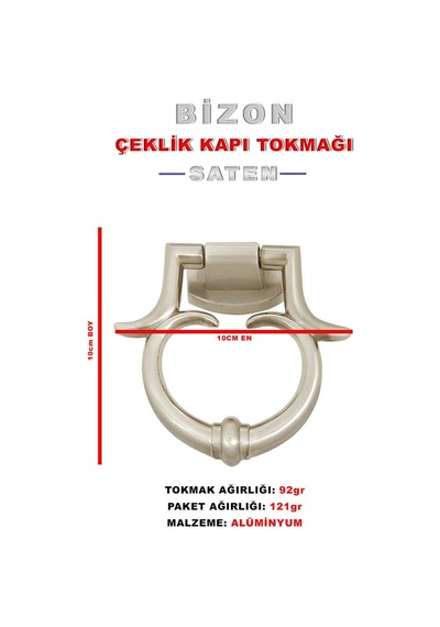 Bizon Saten Alüminyum Çelik Kapı Tokmağı Tak Tak 1 Adet