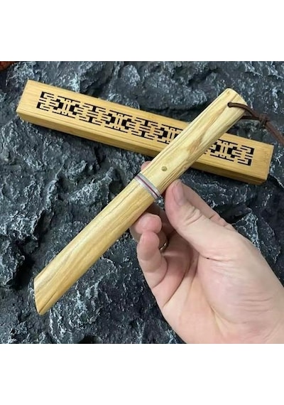 Damascus Kamp Tanto Japon Edc Zeytin Ağacı Sap Kahverengi