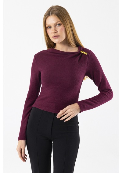 Giysa Kadın Asimetrik Yaka Omuz Aksesuar Detaylı Body Bordo - 26100 Bordo