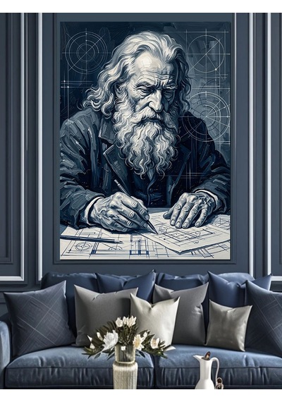 Plan Çizen Leonardo Da Vinci Dekoratif Kanvas - Mdf Ahşap Tablo