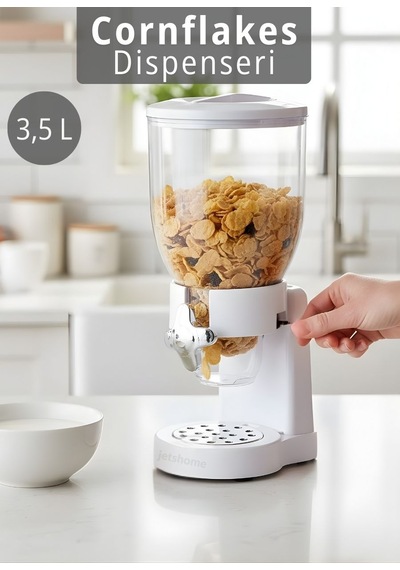 Cornflakes Dispenseri 3,5 L Tahıl, Müsli, Granola Ve Kuruyemiş İçin Hijyenik Kahvaltı Sunum Aparatı Beyaz