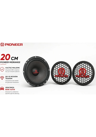 Pioneer 20cm Hoparlör Kapağı - Pioneer Logolu Kaliteli Plastik Midrange Hoparlör Kapak 20 Cm - 2 Ade
