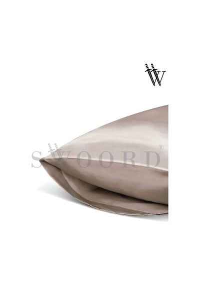 Swoord İpek Dokulu Saten Yastık Kılıfı Bej 2 Adet 50x70cm 2 Adet Saten Tokalı Bej