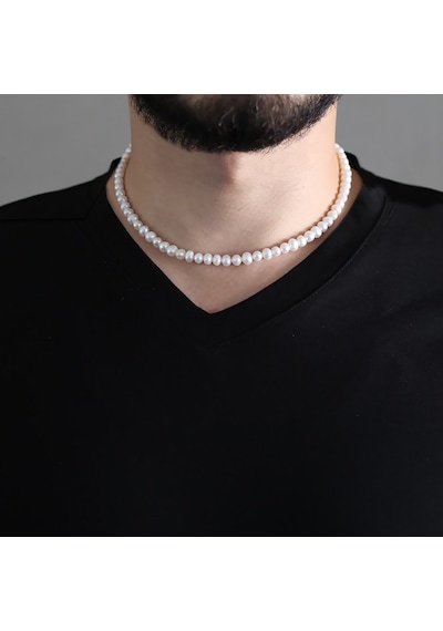 925 Ayar Gümüş Mekanizmalı 45 cm Zarif Doğal İnci Bay Kolye Gümüş