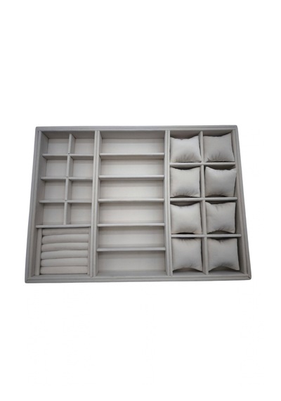 Homebiente Xlarge 50x36,5 Cm Krem Kadife Saat, Gözlük, Yüzük Ve Küpe Takı Organizer Tablası