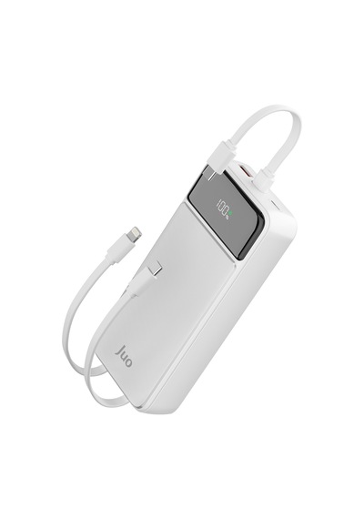 Juo 20000mah 22.5w Led Ekranlı Lightning Ve Type-c Kablolu Powerbank Taşınabilir Hızlı Şarj Cihazı Beyaz