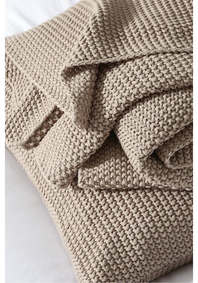 The White Company Lyra Throw, Yumuşak Pamuk Örgü Battaniye, 140 X 200 Cm Polyester Battaniye Kahverengi Tek Ebat