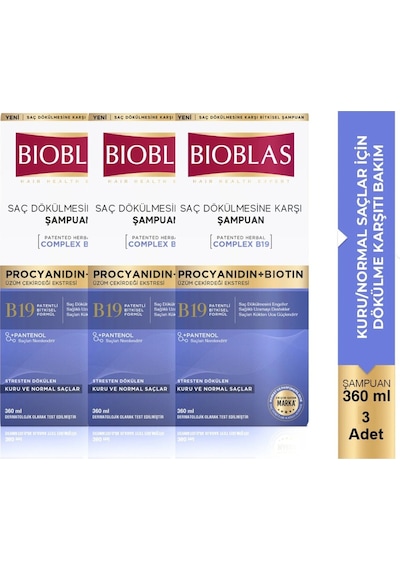 Şampuan 360ml Procyanidin + Biotin Anti-stress Şampuanı X 3 Adet Kuru