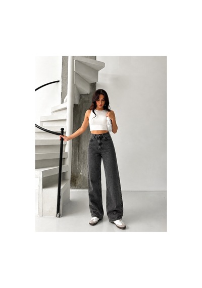 Kene Jeans Kar Siyah Likralı Boyfriend Bol Paça Denim Pantolon Kar Siyah