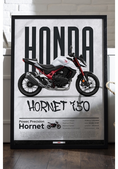 Hornet 750 Siyah Ahşap Çerçeveli Poster, Dekoratif Motosiklet Duvar Tablosu