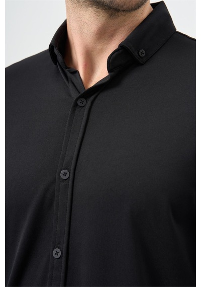 İmza Siyah Uzun Kol Düz Örme Smart Düğmeli Yaka Classic Slim Fit Gömlek 1004245160 Siyah