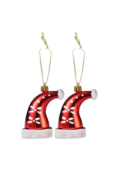 Yılbaşı Ağacı Süsü Noel Şapka Kırmızı 8 Cm 2'li Ağaç Süsü