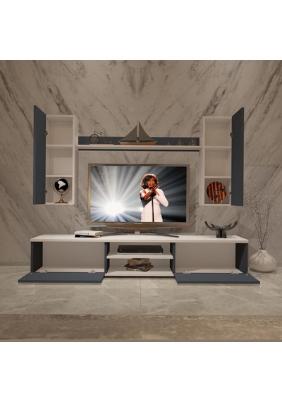 Decoraktiv Eko 7 Mdf Dvd Tv Ünitesi Tv Sehpası Beyaz - Antrasit