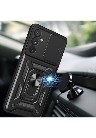 Galaxy A34 Kılıf Magnetik Standlı Kamera Korumalı Zore Sürgülü Vega Kapak Mavi