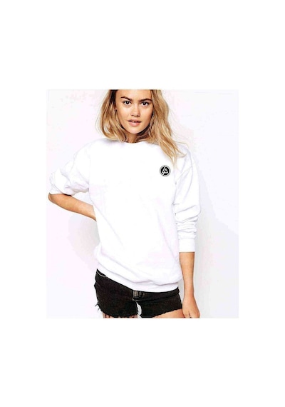 Linkin Park Logo Göğüs Logo Baskılı Beyaz Kadın Sweatshirt