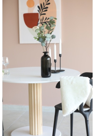 Naturalwood Ahşap Ayaklı Yuvarlak Yemek Masası, Modern Mat Beyaz Mdf Yemek Ma